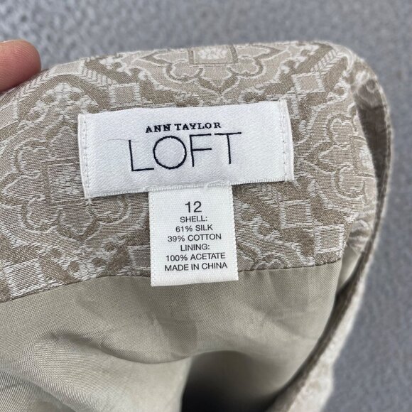 LOFT Skirt Womens 12 Ivory Jacquard Pattern Silk Blend A Line Knee Length Pleat - Picture 5 of 9